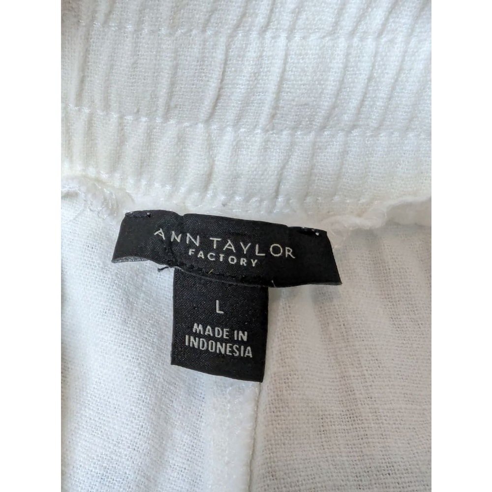 Ann Taylor Factory Pants Women's L White Linen Blend Drawstring Pants - Picture 4 of 7